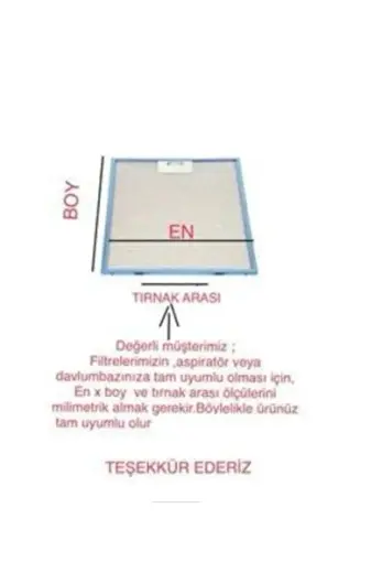 Davlumbaz, Aspiratör 27x32 cm Alüminyum Yağ Filtresi Arka Tırnak Aralığı 7,5 cm