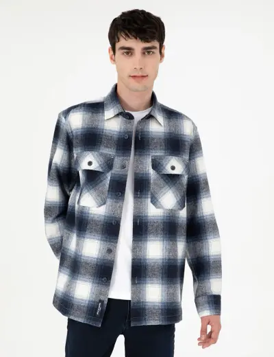 Lacivert Oduncu Çift Cepli Oversize Gömlek Ceket