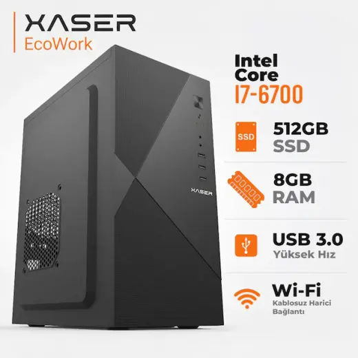 Xaser Ecowork XSR19 i7-6700 8 GB 512 GB SSD Dos Masaüstü Bilgisayarı