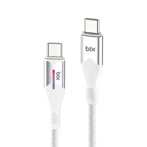 Bix Type-C to Type-C 60W Örgülü LED Işıklı Şarj ve Data Kablosu 1 Metre Beyaz
