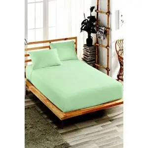 ELY PARKER 160x200 Cm Çift Kişilik Lastikli Çarşaf Takımı, Kumaş, Pamuklu, Yüksek Yatak Açık Yeşil Açık Yeşil
