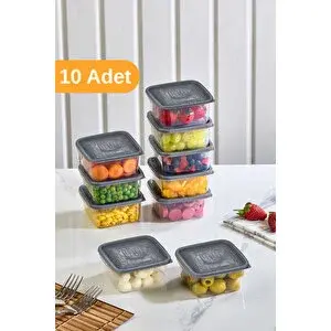 Esti 10 Adet - 288ml Küçük Kapaklı Gıda Saklama Kabı | Buzdolabı Düzenleyici Kahvaltılık - 8x8x4,5 Cm