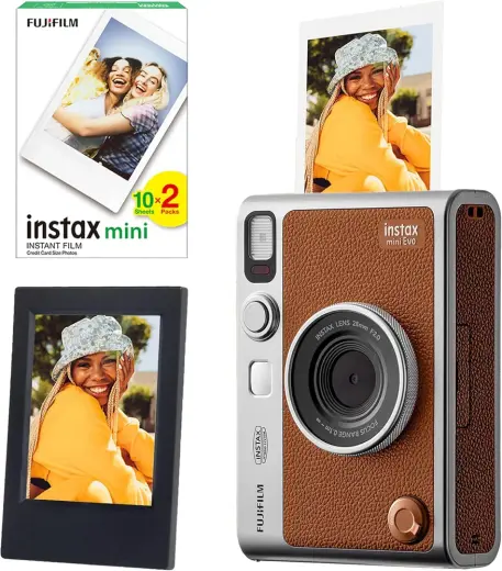 Instax Mini Evo Kahverengi Fotoğraf Makinası 20li Film ve Çerçeve