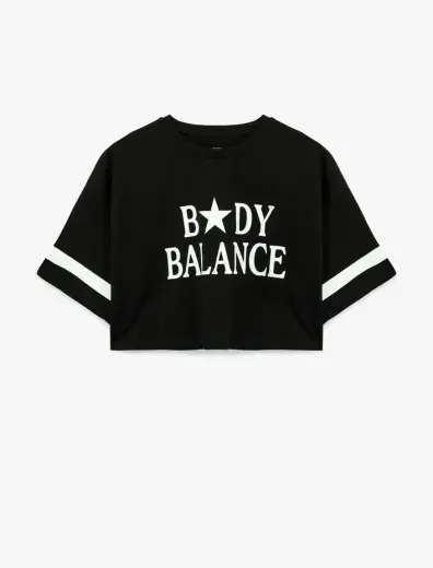 Kısa Kollu Bisiklet Yaka Baskılı Oversize Spor Tişört