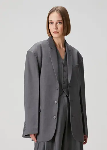 Oversized Koyu Gri Blazer