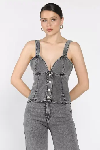 Arkası Korseli Jean Kot Büstiyer