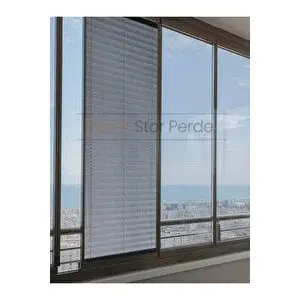 Trend Stor Perde Mavi Gri Blackout Plise %100 Işık Karatma Katlanır Cam Balkon Perdesi - Salon Perdesi-001 100x250 cm