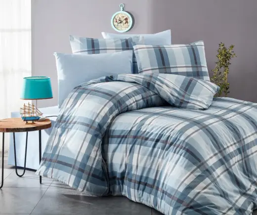 Bella Home Tek kişilik Ekose Ranforce Nevresim Takımı - Lastiksiz Çarşaf