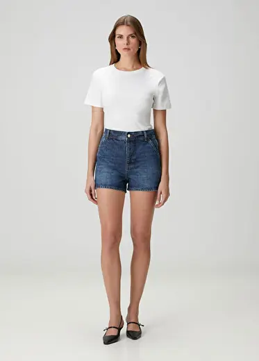 Koyu Mavi Denim Şort