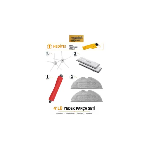 Roborock S7 / S7 Plus / S7 Maxv / S7 Maxv Ultra / S7 Pro Ultra / S7 Max Ultra Uyumlu 4’lü Yedek Parça Seti | Hepa Filtre, Mop Bezi Gri, Ana Fırça, Yan Fırça