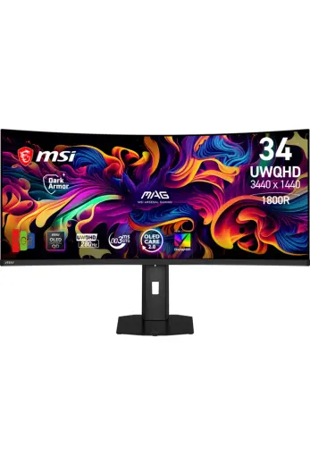 MSI MAG 341CQP QD-OLED X28 34 3440x1440 UWQHD 280Hz 0.03 ms Curve 1800R HDMI DP Type-C RJ45 Vesa Display HDR QD-OLED Gaming Monitör