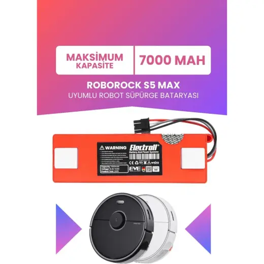 Roborock S5 Max Uyumlu Batarya (MAKSİMUM KAPASİTE) 7000 mah Pil Robot Süpürge Batarya Değişimi
