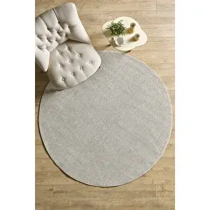Anaska Home Modern Desenli Cool Halı Sisal Halı Bukleli Halı Krem Halı Düz Renk Halı Salon Halısı Yuvarlak 200x200 cm