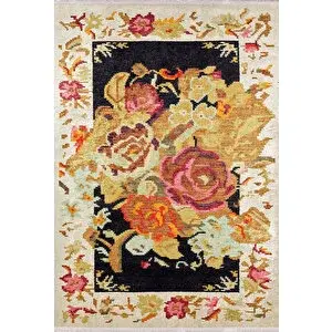 Halı Atölyesi Klasik Bej Çiçekli Salon&oturma Odası Yolluk&yatak Odası Dijital Baskılı Makinede Yıkanabilir Kaymaz Taban Saçaklı Halı Hk095 80x150 cm