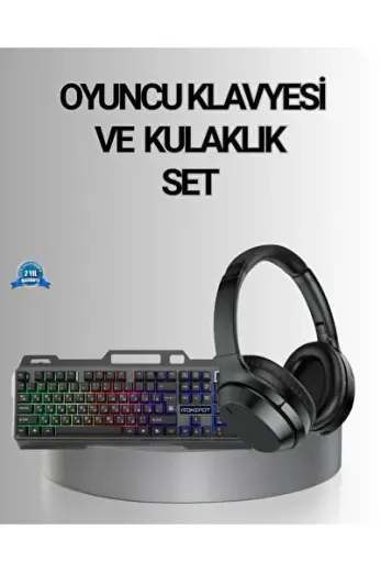 Işıklı Oyuncu Klavye Mouse ve Bluetooth Kulaklık Seti Türkçe Q USB - Lisinya