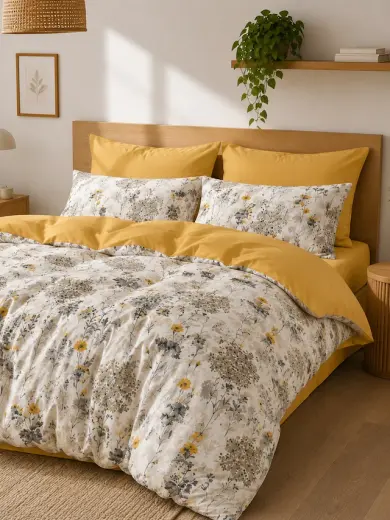 Mystory Home Çift Kişilik Nevresim Takımı Jaune Gri - Sarı