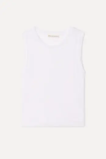 Kadın Beyaz Loose Fit Bisiklet Yaka Atlet