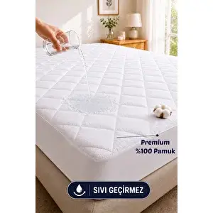 Formeya Kapitone Fitted Full Kenar Su Sıvı Geçirmez %100 Pamuk Yatak Koruyucu Alez Tek Çift Battal 150x200 cm