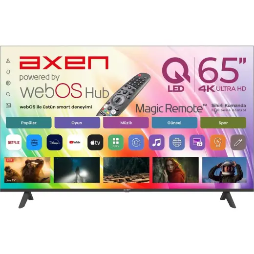 Axen AX65QUMLN-W02M 65" 164 Ekran Uydu Alıcılı 4K Ultra HD QLED webOS Smart TV