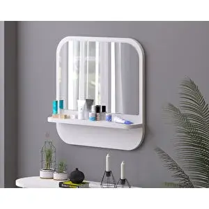 Tarz Design 58 Cm Kare Raflı Beyaz Antre Hol Koridor Duvar Salon Mutfak Banyo Ofis Makyaj Aynası