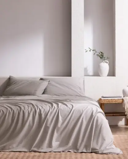 Tracey King Size %100 Pamuk Pileli Linen Look Yıkamalı Çarşaflı Nevresim Takımı - Açık Gri