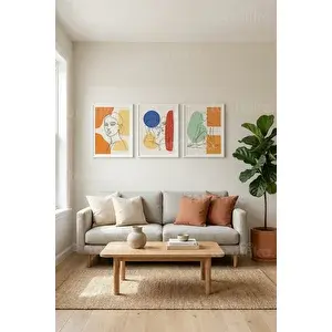 Tontilika Soyut Çizgi Sanatı İnsan Figürleri 3’lü Ahşap Çerçeveli Tablo Seti 21x30 cm