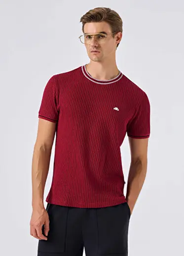 Bordo Triko Kısa Kollu Erkek T-shirt 6SM5046-BRD