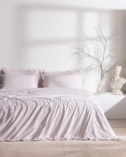 Julien King Size %100 Pamuk Fırfırlı Çarşaflı Nevresim Takımı - Pudra