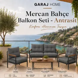 Garaj Home Mercan Bahçe Balkon Seti Oturma Takımı Antrasit 3