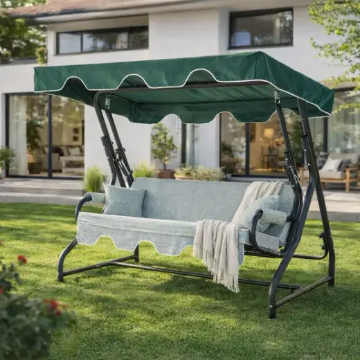 Erinöz Olea 3 Kişilik Yatarlı Bahçe Balkon Teras Salıncağı - Yeşil Çizgili