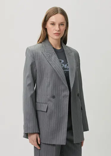 Koyu Gri Kruvaze Yün Blazer