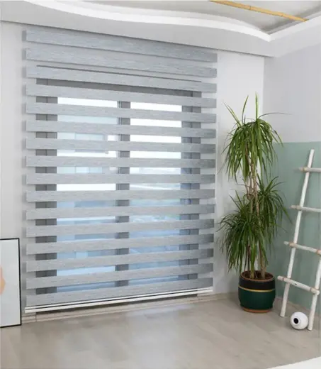 İthal Bambu Açık Gri Zebra Stor Perde Etek Dilimsiz Gri
