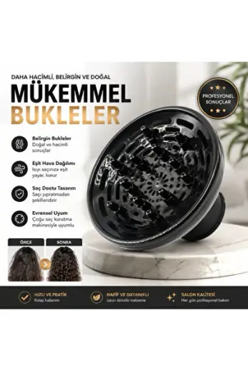 Profesyonel Fön Makinesi Vigo Başlığı - Hacimli ve Belirgin Kıvırcık Saçlar İçin Evrensel Difüzör