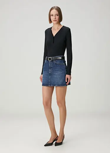 Lacivert Mini Denim Etek
