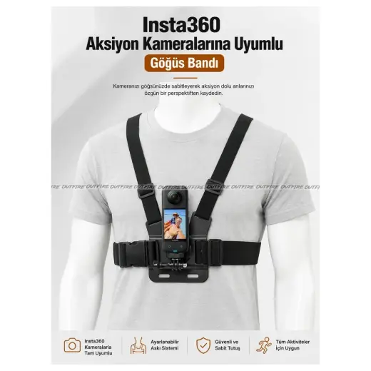Outfire INSTA360 Aksiyon Kamera Uyumlu Göğüs Bandı Lastikli ve Ayarlanabilir Yapı ile Kullanıma Uygun