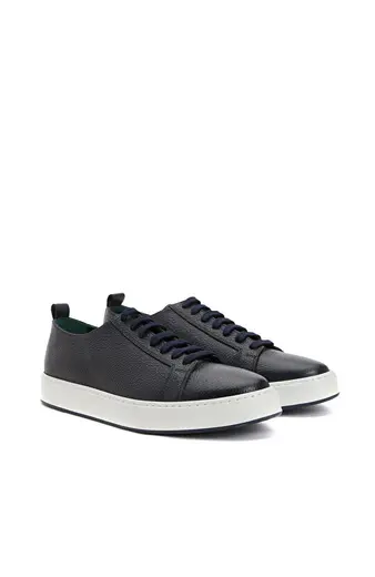 Koyu Lacivert Desenli Erkek Deri Sneaker