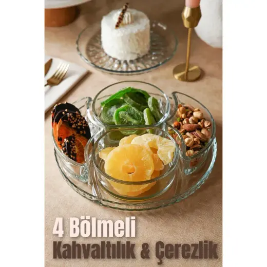 Vienev 4 Bölmeli Cam Kahvaltılık - Çerezlik