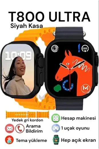 Watch 8 T800 Ultra 49mm 1.99inç Türkçe Tüm Telfonlarla Uyumlu Gümüş Kasa Akıllı Saat