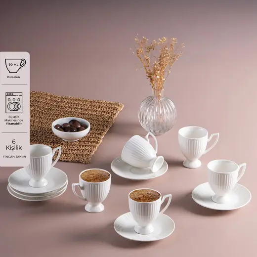 İstanbul Porselen Mahir 6 Kişilik Kahve Fincan Takımı 90 ml