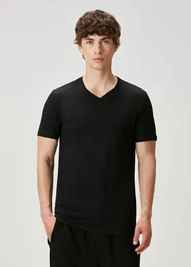 2li Siyah V Yaka T-shirt Seti