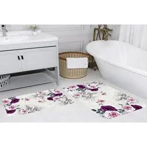 Vivense Di̇ji̇tal Baski, Kaymaz Taban İki̇li̇ Banyo Paspasi 100x60 + 60x50 Cm Rvg5075