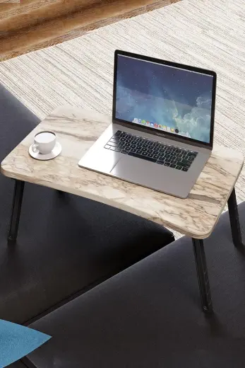 interGO-Renkli Laptop Sehpası Katlanabilir Yatak Koltuk Üstü Kahvaltı Bilgisayar Sehpası (Beyaz Mermer)