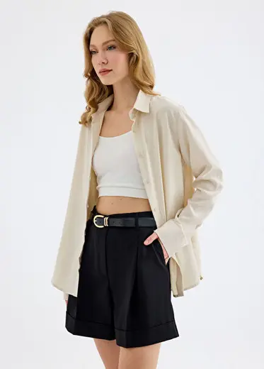 Colette Basic Taş Rengi Liyosel Regular Fit Uzun Kollu Kadın Gömlek