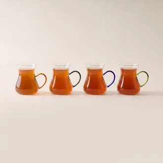 Aje Haus Elegans 4'lü Kulplu Çay Bardak Seti - Renkli / Şeffaf