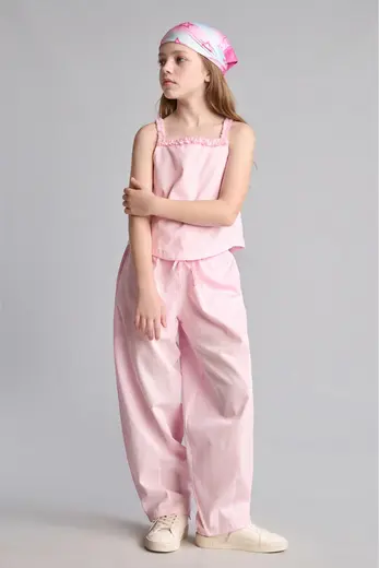 Geniş Paça Poplin Pantolon Kız Çocuk