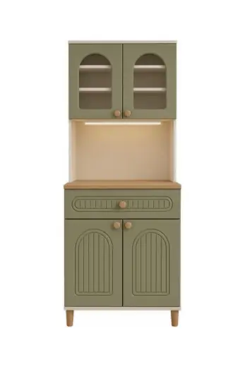Upstyle Barista Led Aydınlatmalı Kahve Köşesi Dolabı Retro Büfe 195 Cm Mdf Yeşil