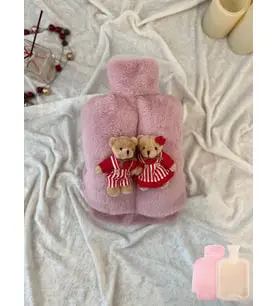 Sevgili Hediye İçin Sıcak Su Torbası Pudra Pembe Peluş Ayak Isıtıcı Oyuncaklı 2 Litre