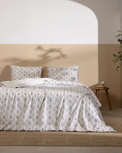 Verne King Size %100 Pamuk Ranforce Baskılı Çarşaflı Nevresim Takımı - Gri