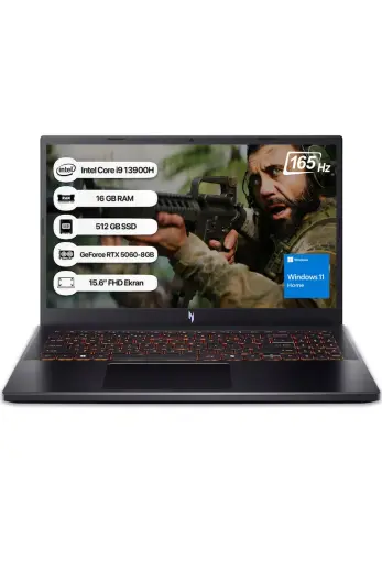Acer Nitro V15 NH.QZAEY.004 İ9 13900H 16 GB 512 GB SSD RTX5060-8 GB 165Hz 15,6" W11 Home Taşınabilir Bilgisayar