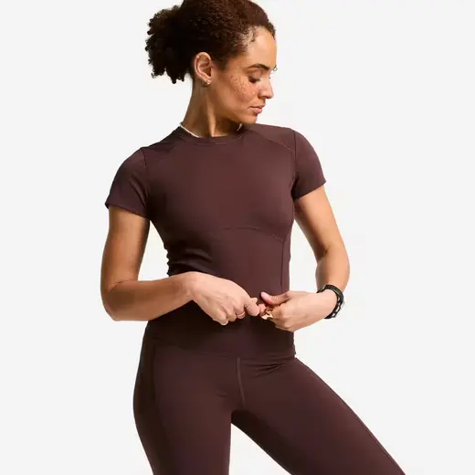 Kadın Kısa Kollu Spor Tişörtü - Koyu Kahverengi - Shape